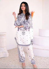 Front And Back Digital Printed Frock With Printed Flapper 2Pcs