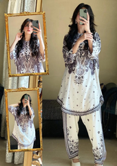 Front And Back Digital Printed Frock With Printed Flapper 2Pcs