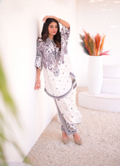 Front And Back Digital  Printed Frock With Printed Flapper 2Pcs