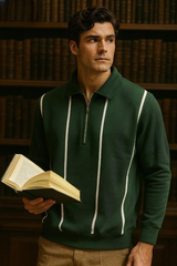 Classic Half-Zip Striped Sweatshirt