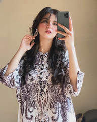 Front And Back Digital  Printed Frock With Printed Flapper 2Pcs